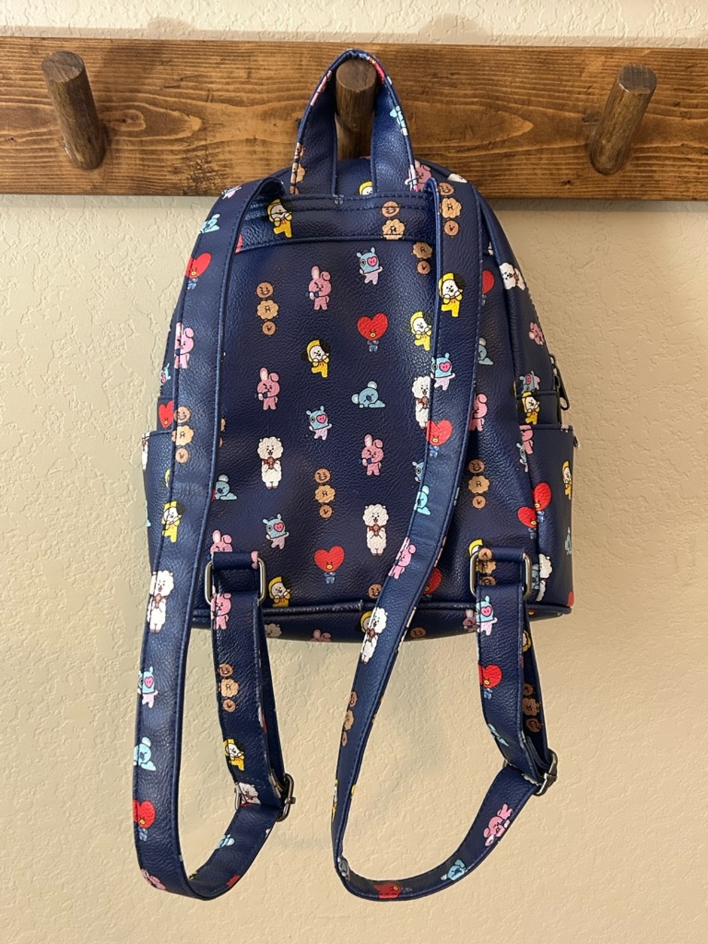 BT21 Girls Mini Backpack Navy Blue Character Print Faux Leather - Picture 3 of 8